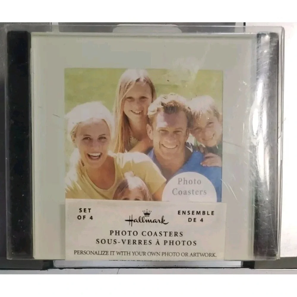 Hallmark Photo Coasters Set of 4 Glass Picture Frame Square Black Border NIB DIY